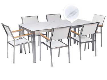 Zahradní jídelní souprava stolu a 6 židlí mramorový efekt/bílá COSOLETO/GROSSETO