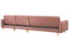 Venstrevendt modulær fløyelssofa med fotskammel rosa ABERDEEN_750070