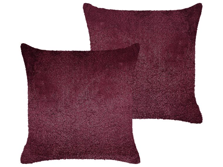 Set of 2 Faux Fur Cushions 45 x 45 cm Burgundy PILEA_839895