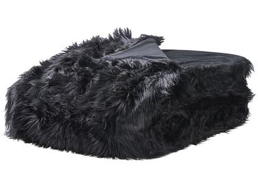 Faux Fur Bedspread 200 x 220 cm Black DELICE