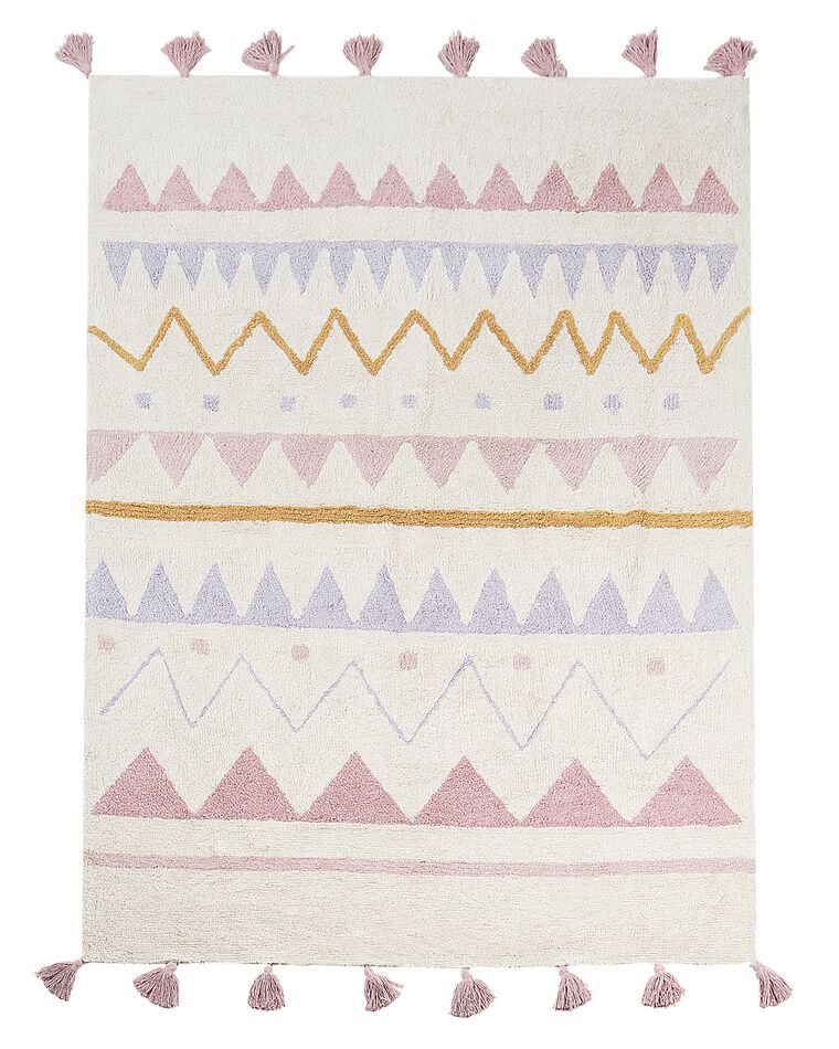 Kinderteppich Baumwolle beige / rosa 140 x 200 cm geometrisches Muster Kurzflor ZAYSAN_907001