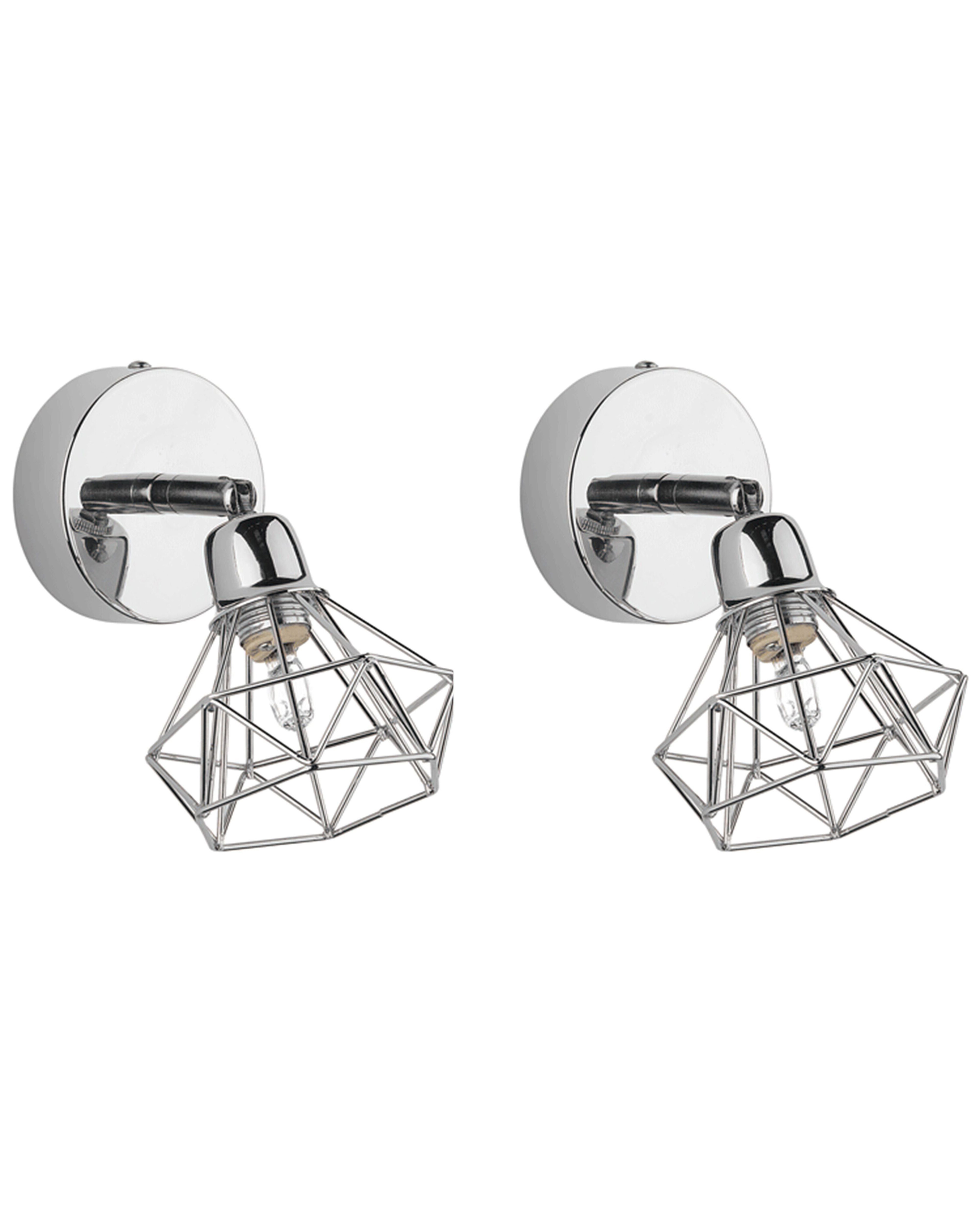 Set of 2 Metal Spotlight Lamps Silver ERMA_771950