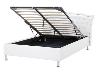Bílá kožená postel s úložištěm Chesterfield 140x200 cm METZ