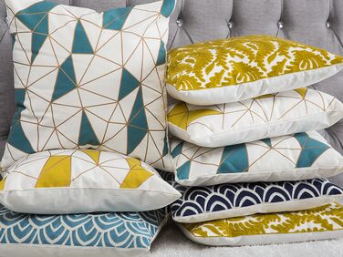Set of 2 Cotton Cushions Geometric Pattern 45 x 45 cm Blue CLARKIA
