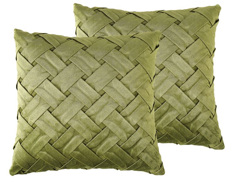Set of 2 Velvet Pleated Cushions 43 x 43 cm Green NARCISSUS_826806