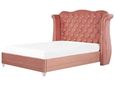 Łóżko welurowe 180 x 200 cm różowe AYETTE