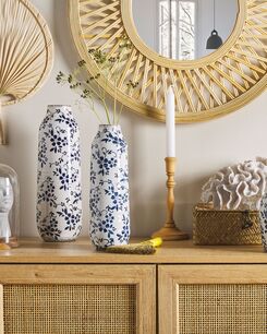 Kukkamaljakko kivitavara valkoinen/laivastonsininen 30 cm MULAI