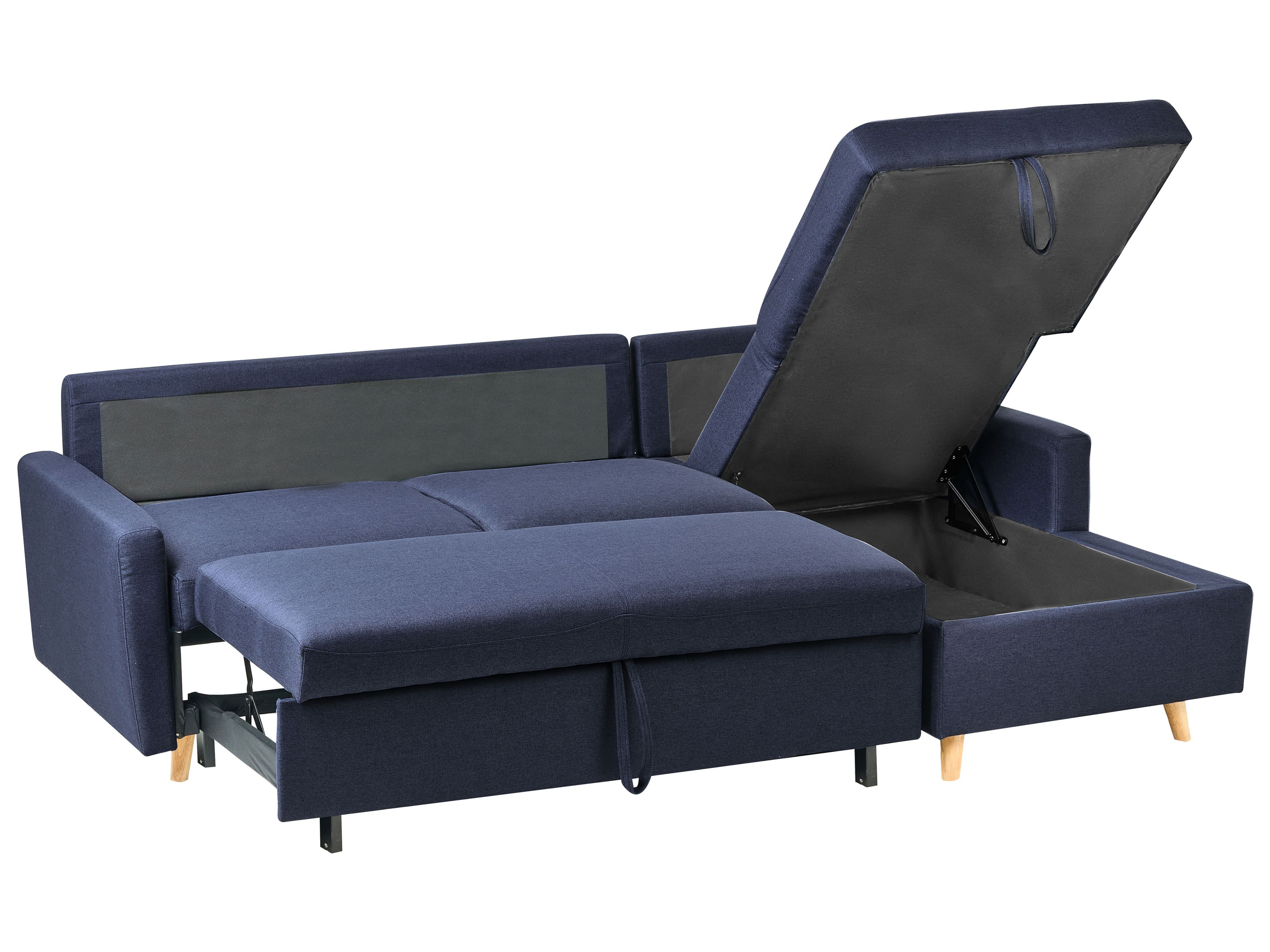 Left Hand Corner Sofa Bed with Storage Navy Blue FLAKK Beliani.co.uk
