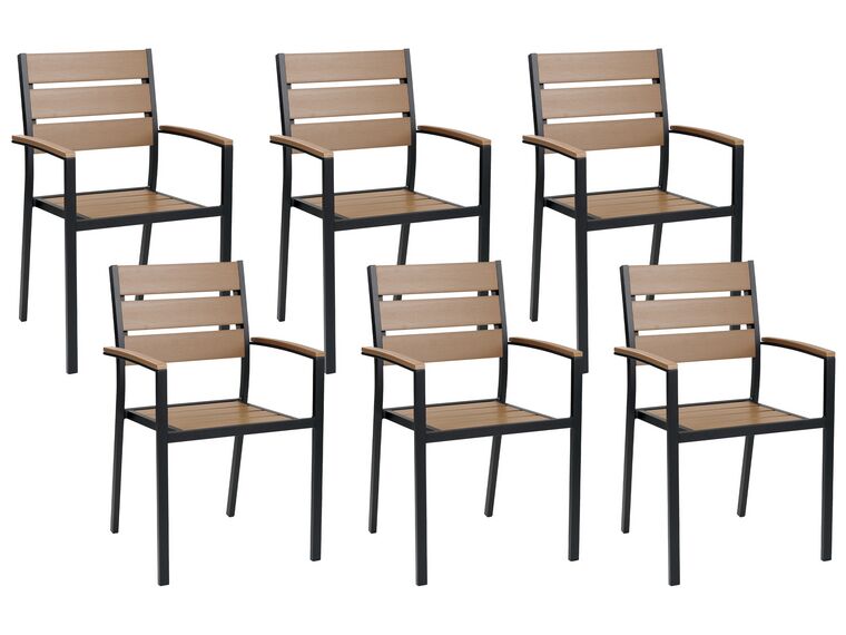 Zestaw 6 krzeseł ogrodowych jasne drewno z czarnym VERNIO_862884