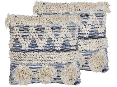 Set of 2 Tufted Cotton Cushions Geometric Pattern 45 x 45 cm Beige and Blue EYTELIA