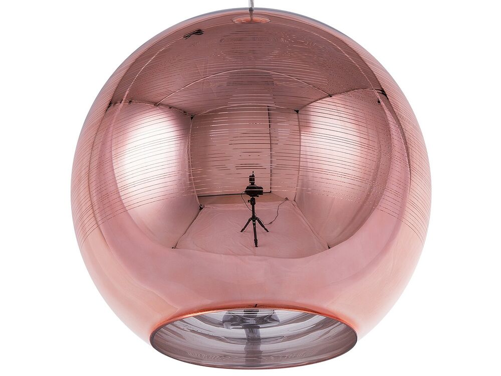 Lampada a sospensione a sfera in vetro color oro rosa con paralume