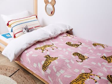 Barnepledd med tigermotiv 130 x 170 cm bomull rosa NERAI