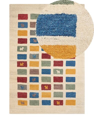 Alfombra gabbeh de lana beige/amarillo/rojo/azul 140 x 200 cm MURATLI