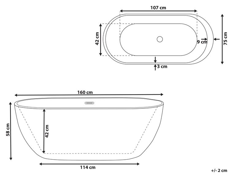 Freestanding Bath 1600 x 750 mm Red NEVIS Beliani.co.uk
