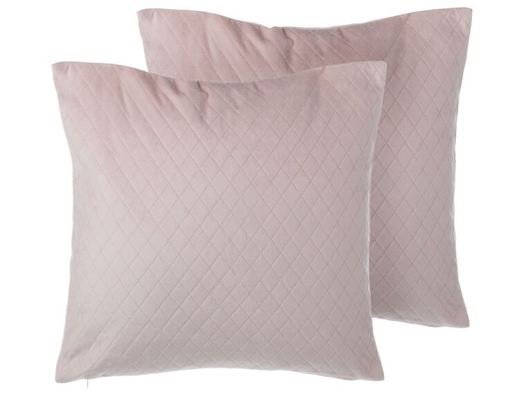 Set of 2 Velvet Cushions Diamond Quilt 45 x 45 Pink PASQUE_769492