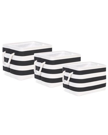 Set of 3 Fabric Baskets Black and White DARQAB Beliani.co.uk