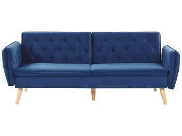 Sofa rozkładana welurowa ciemnoniebieska BARDU