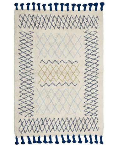 Teppich Baumwolle beige / blau 160 x 230 cm geometrisches Muster Kurzflor ERZINCAN