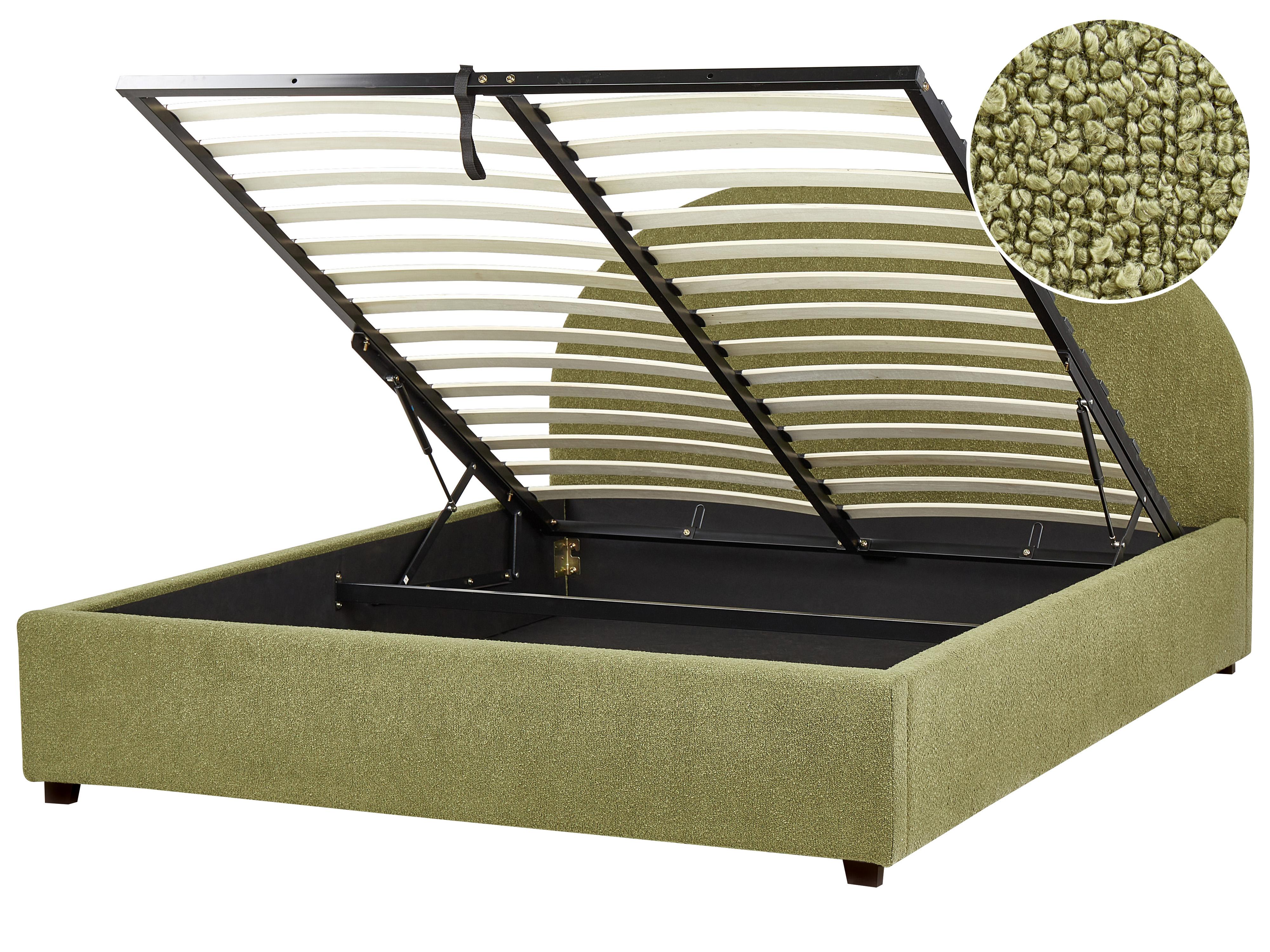 Buklé postel 160 x 200 cm s úložným prostorem olivově zelená VAUCLUSE