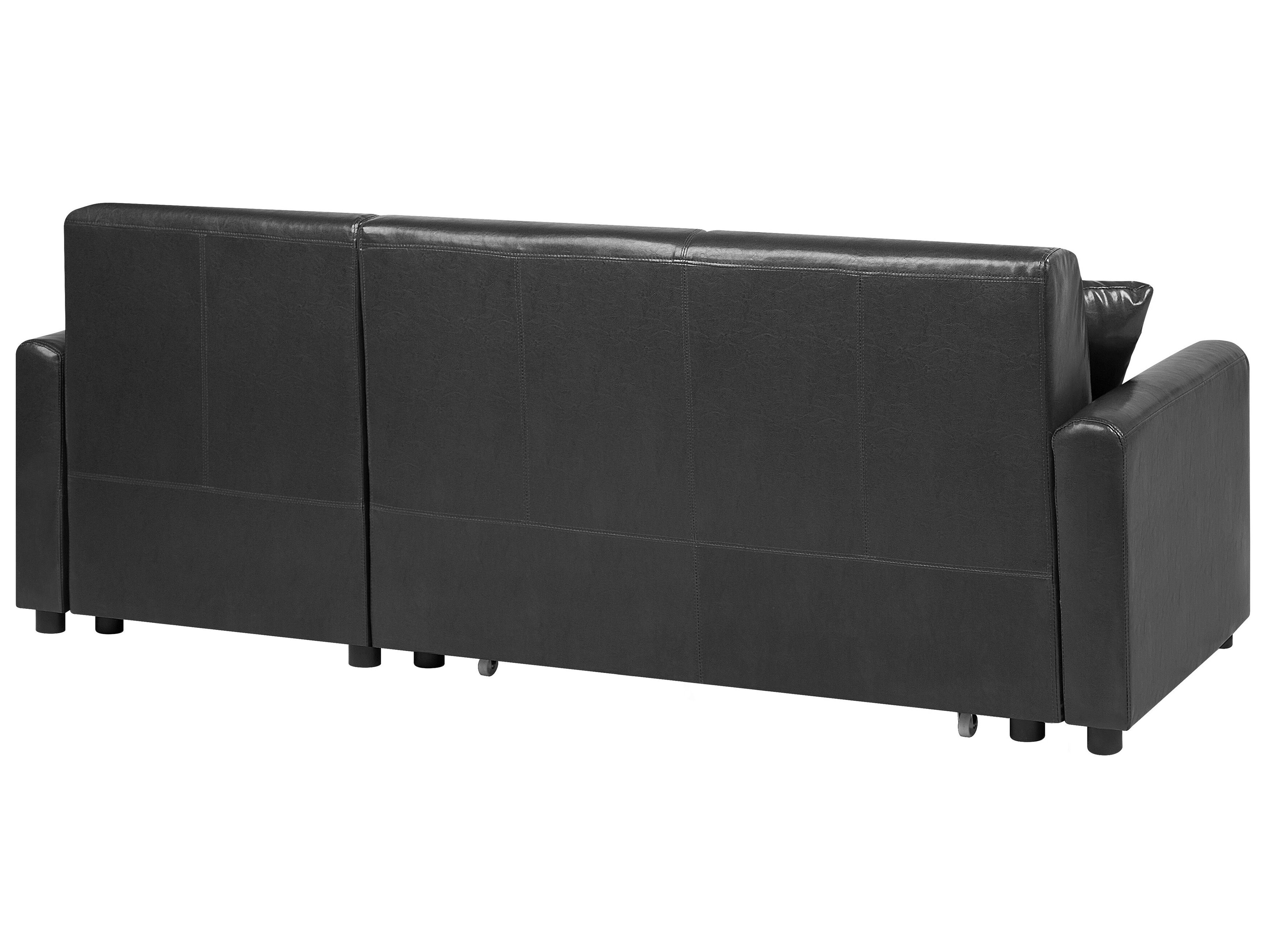 Left Hand Faux Leather Corner Sofa Bed with Storage Black OGNA