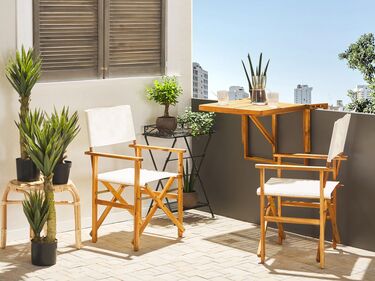 Set of 2 Acacia Folding Chairs Light Wood with Off-White CINE
