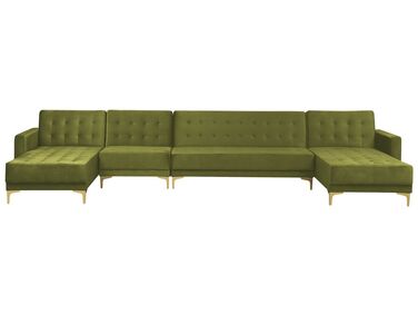 6 Seater U-Shaped Modular Velvet Sofa Green ABERDEEN