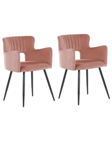Lot de 2 chaises de salle à manger en velours rose pastel SANILAC