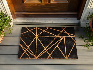 Coir Doormat Geometric Pattern Black KISOKOMA