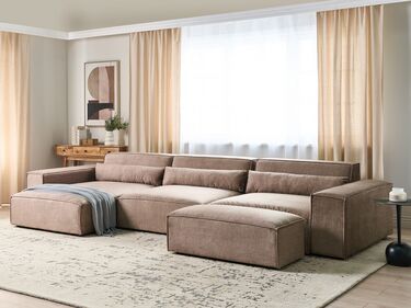 Right Hand 3-Seater Modular Fabric Corner Sofa with Ottoman Brown HELLNAR