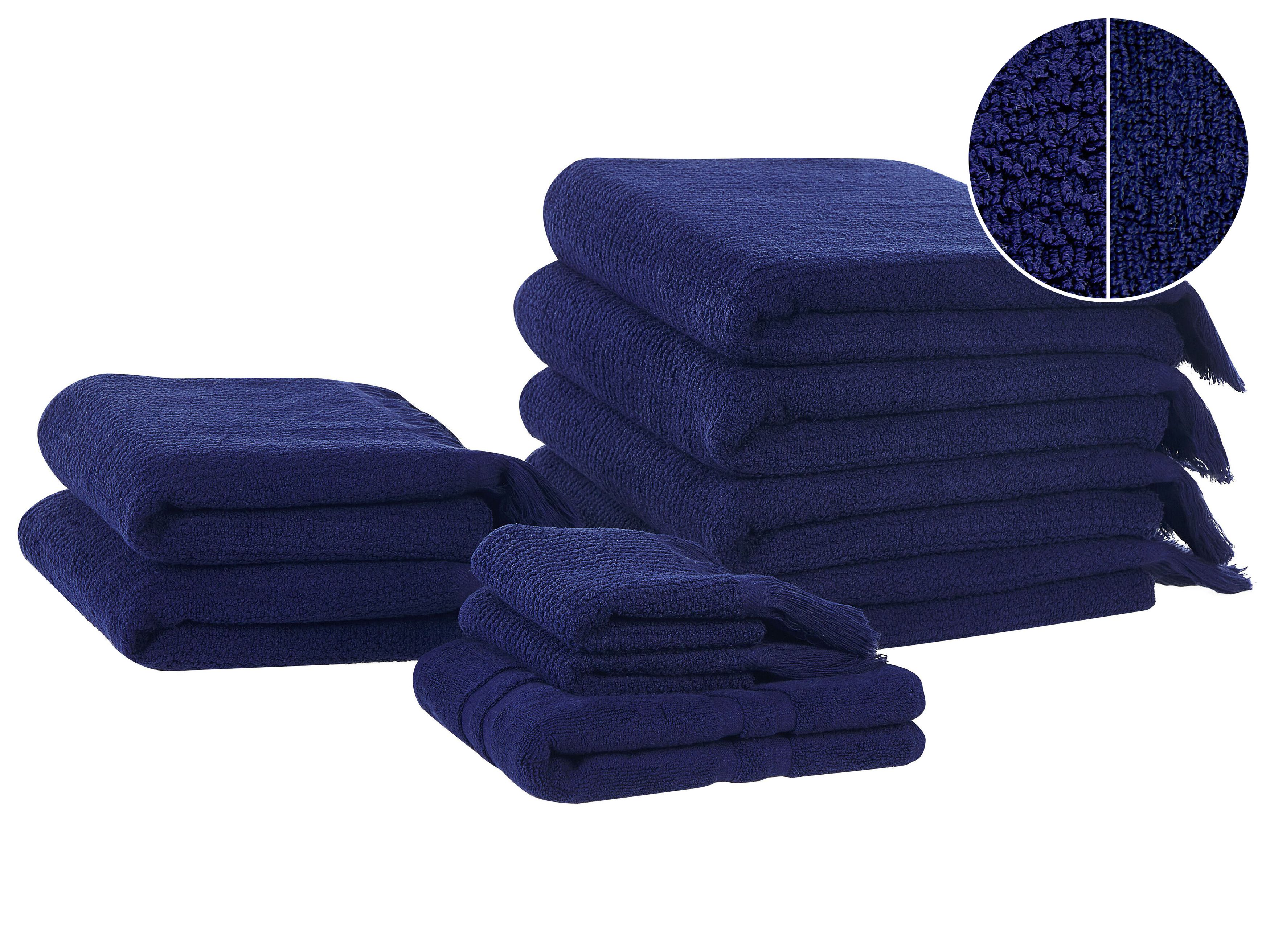 badehandtuch-set-mit-badematte-frottee-baumwolle-marineblau-9-teilig