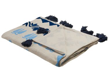 Manta de algodón beige/azul 130 x 180 cm BHIND