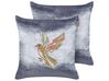 Set of 2 Velvet Cushions Bird Motif 45 x 45 cm Grey RUELLIA_892854