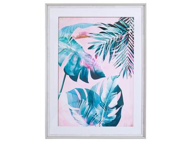 Obraz w ramie liście 60 x 80 cm niebiesko-różowy AGENA