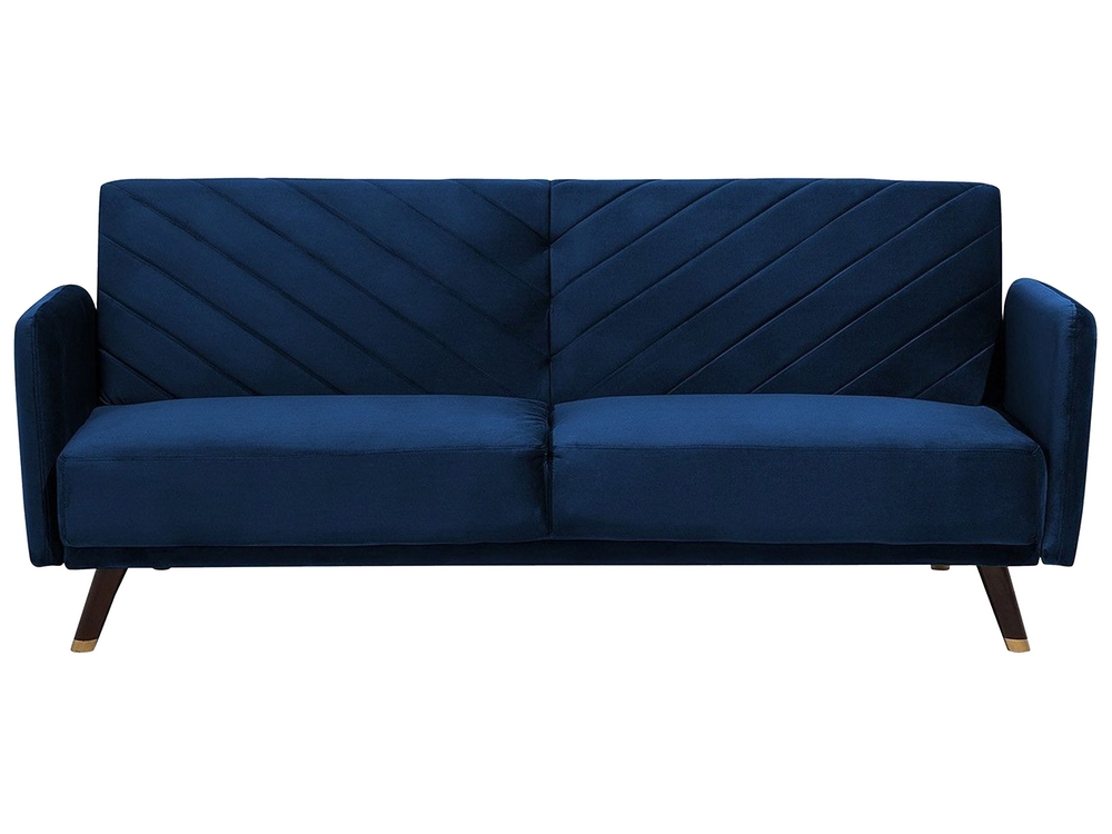 Sofá cama de 3 plazas de terciopelo azul noche, colchón 10 cm Julian