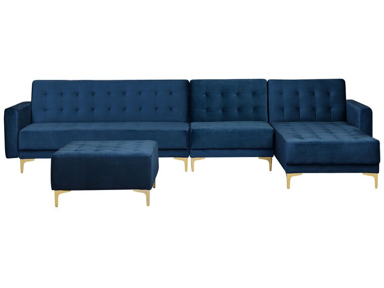 Left Hand Modular Velvet Sofa with Ottoman Navy Blue ABERDEEN_760856