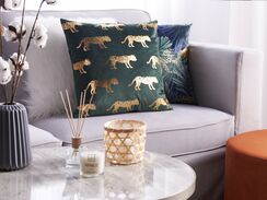 Koristetyynysetti vihreä tiikeriprintti 45x45cm BLUEBELL