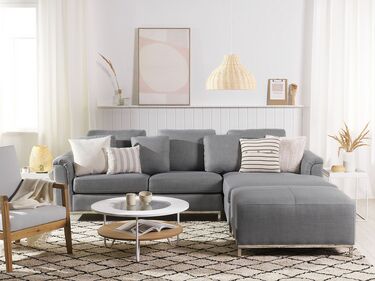 Left Hand Fabric Corner Sofa with Ottoman Light Grey OSLO