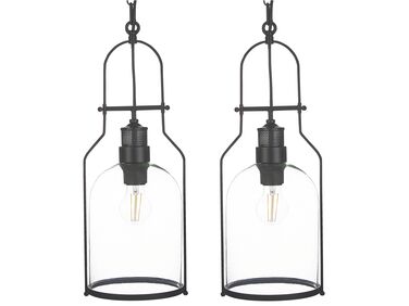 Set of 2 Metal Pendant Lamps Black BASHILO 