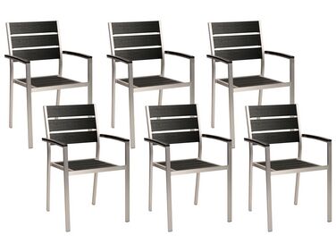 Set of 6 Garden Dining Chairs Black with Silver VERNIO