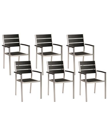 Zestaw 6 krzeseł ogrodowych czarny ze srebrnym VERNIO