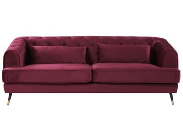 3 Seater Velvet Fabric Sofa Burgundy SLETTA