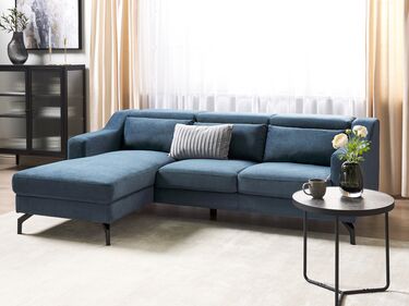 Right Hand Fabric Corner Sofa Blue GLOSLI