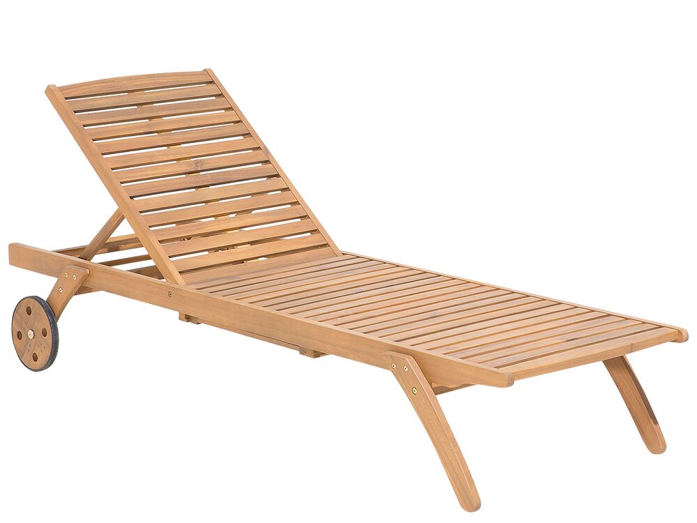 Wooden Reclining Sun Lounger with Cushion Beige CESANA Beliani.co.uk