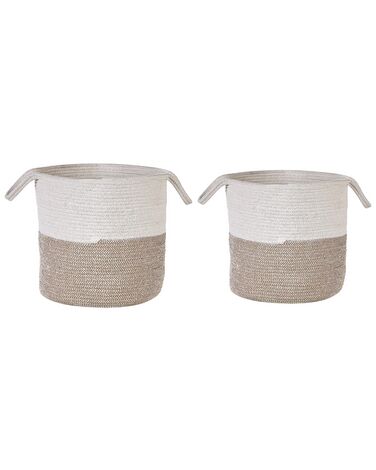 Set of 2 Cotton Baskets White and Beige PAZHA