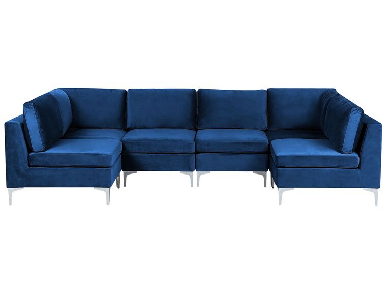 6 Seater U-Shaped Modular Velvet Sofa Blue EVJA_859726