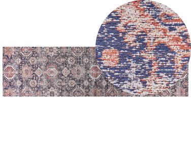 Teppich Baumwolle rot / blau 80 x 300 cm orientalisches Muster Kurzflor KURIN