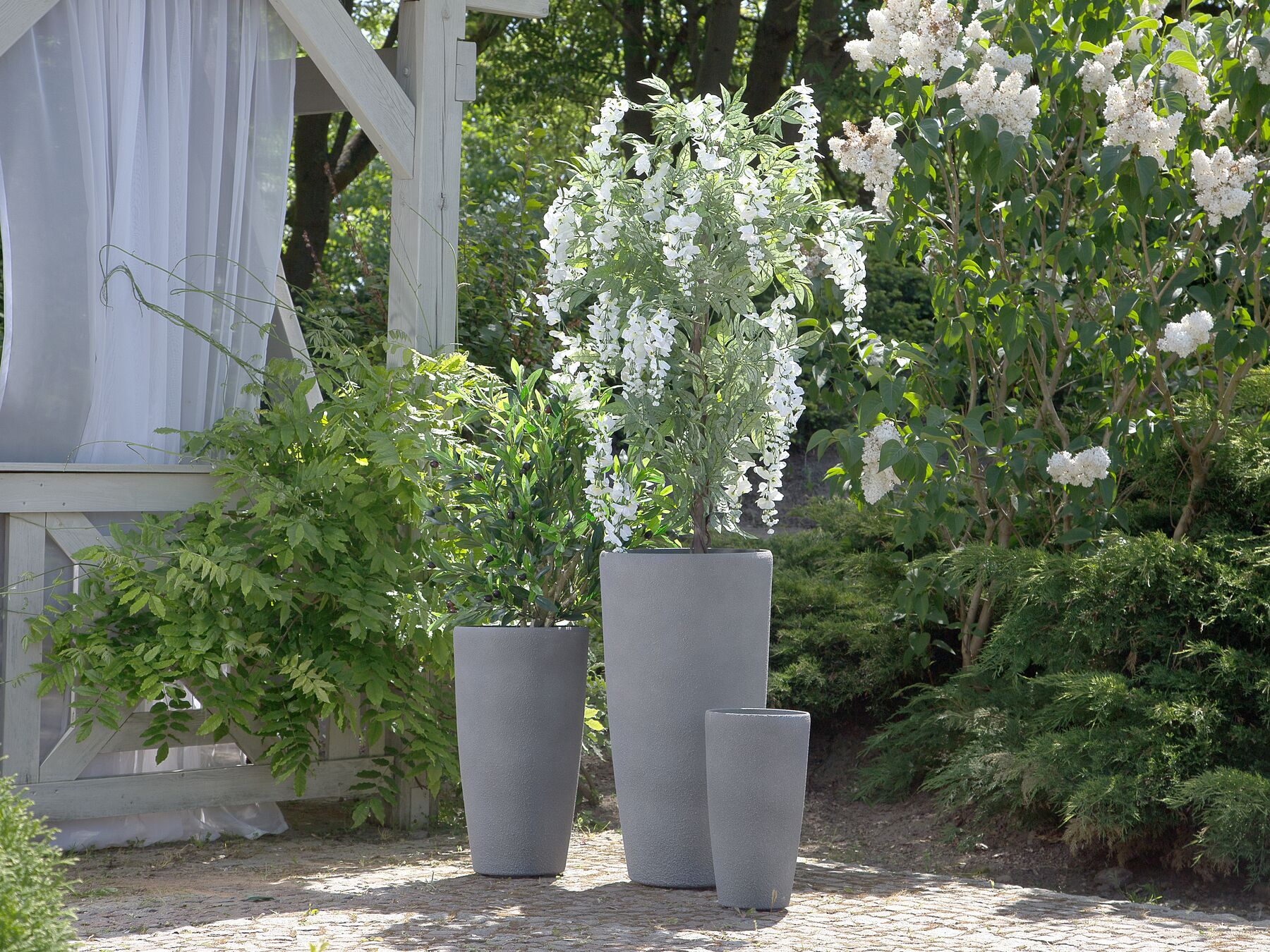 Vaso da fiori in ceramica KAMUNI, strisce verticali, grigio-verde, 30cm, 19cm