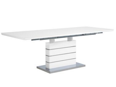 Rozkládací bílý jídelní stůl se základnou s nerezové oceli 180/220 x 90 cm  HAMLER