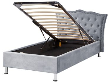 Bett Samtstoff grau mit Bettkasten hochklappbar 90 x 200 cm METZ 