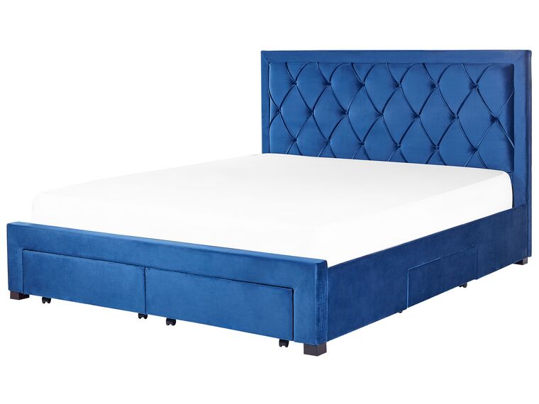 Velvet EU Super King Size Bed with Storage Navy Blue LIEVIN Beliani.co.uk